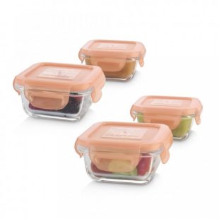 set 4 recipiente din sticla 160 ml ermetice bunny miniland