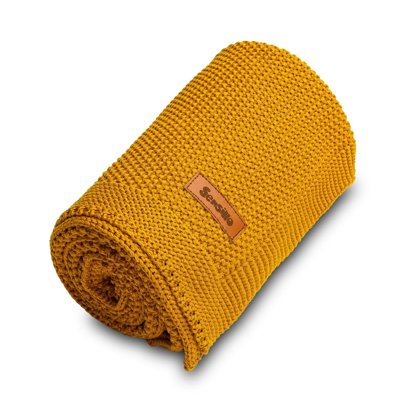 Paturica de bumbac tricotata Sensillo 100x80 cm galben 2