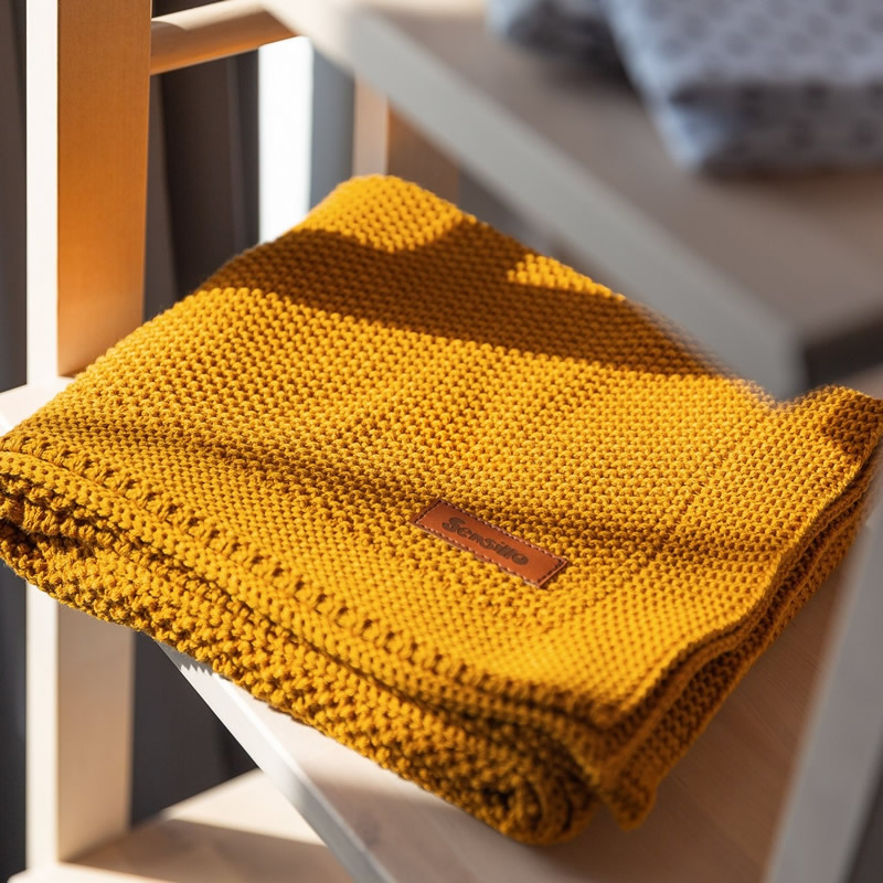 Paturica de bumbac tricotata Sensillo 100x80 cm galben 4