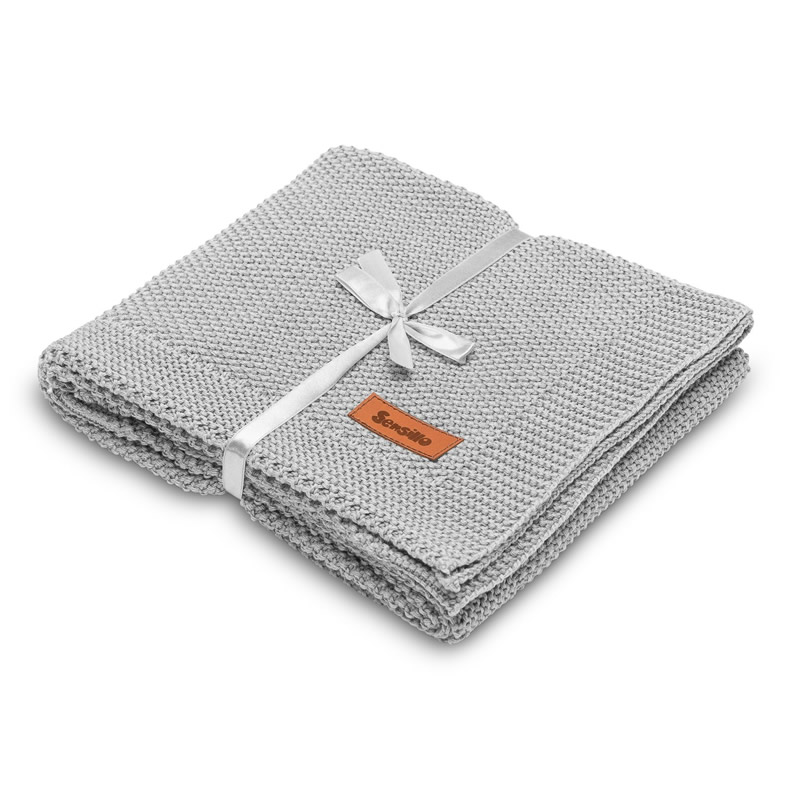 Paturica de bumbac tricotata Sensillo 100x80 cm gri 1 Paturica de bumbac tricotata Sensillo 100x80 cm gri 1