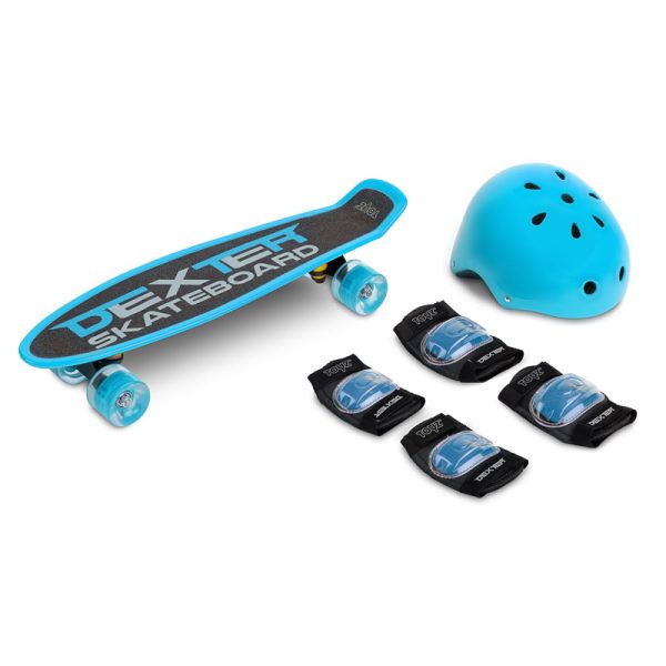 Skateboard cu casca si cotiere si genunchiere Toyz DEXTER albastru