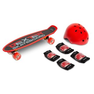 Skateboard cu casca si cotiere si genunchiere Toyz DEXTER rosu