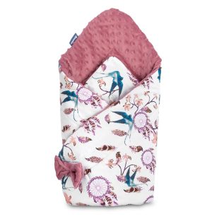 paturica nou nascut sensillo minky wrap 80x80 cm retro birds pink 1