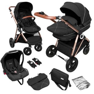 Carucior 3 in 1 AIR BabyGo Halime cadru Gold - Black